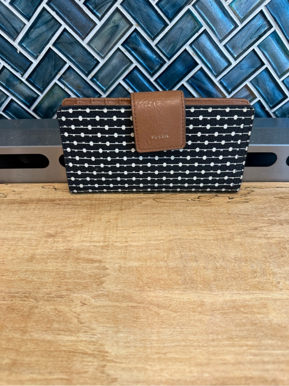 Fossil Black & Brown Dot-Pattern Men's Wallet